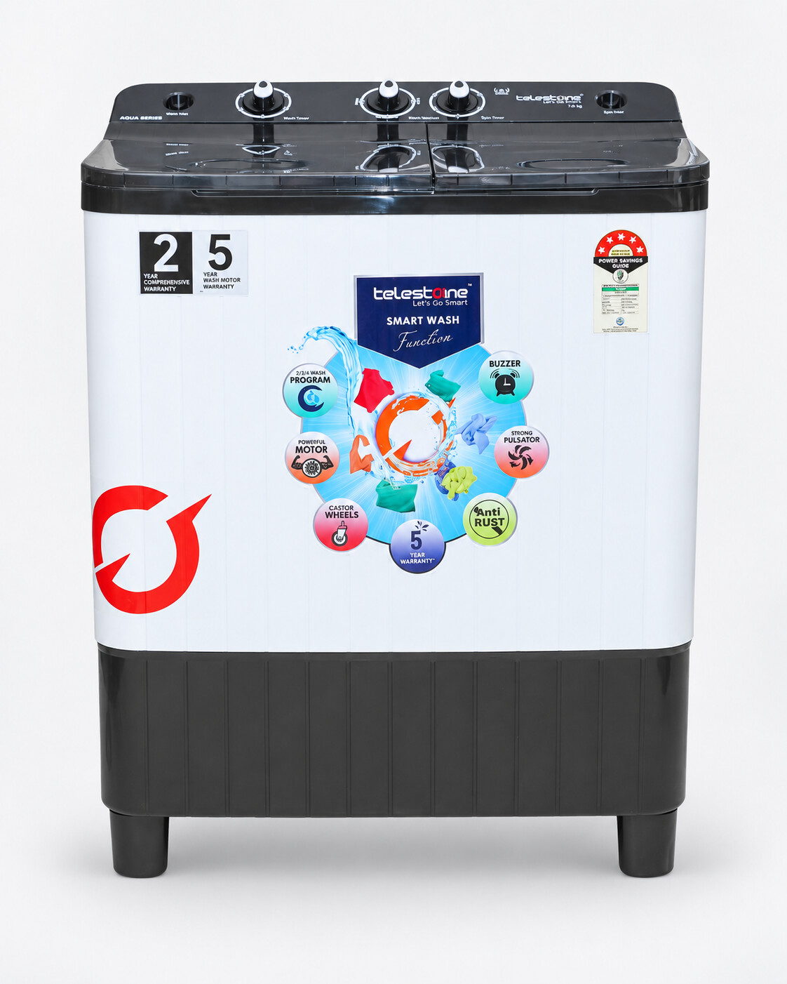 Aqua 7.0 kg Semi-Automatic Washing Machine — Black — view 2