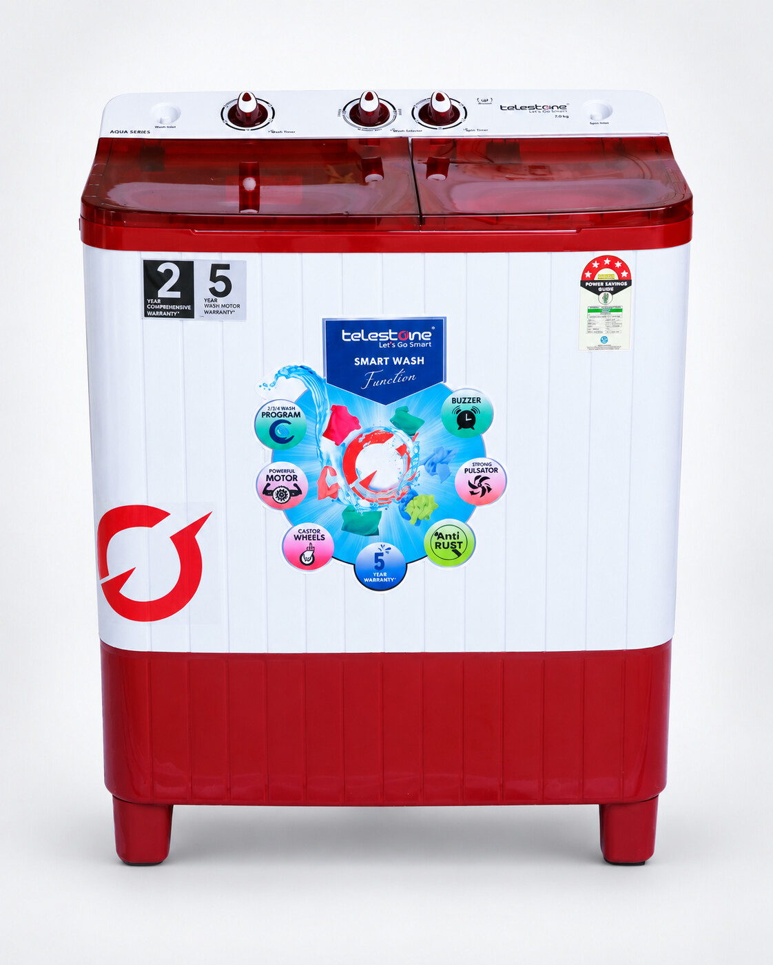 Aqua 7.0 kg Semi-Automatic Washing Machine — Red — view 2