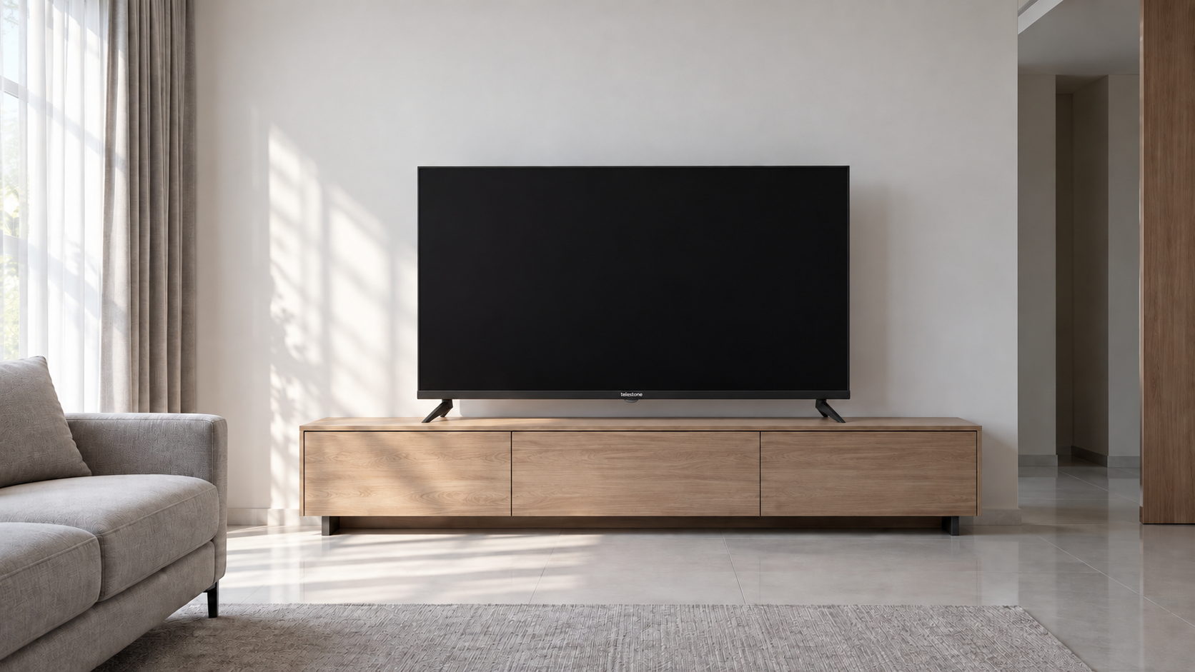 A 75-inch frameless panel in a living room.